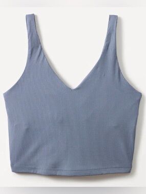 Athleta Transcend V Neck Rib Crop Sports Bra shadow blue